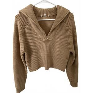 WAYF Nelle Half Zip Pullover Sweater Camel Brown XS